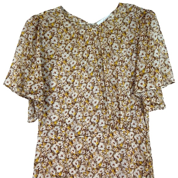 ASTR - Women’s 'Flutter Sleeve Maxi Dress' in Mustard Ditsy Floral- Yellow Large - Picture 4 of 13